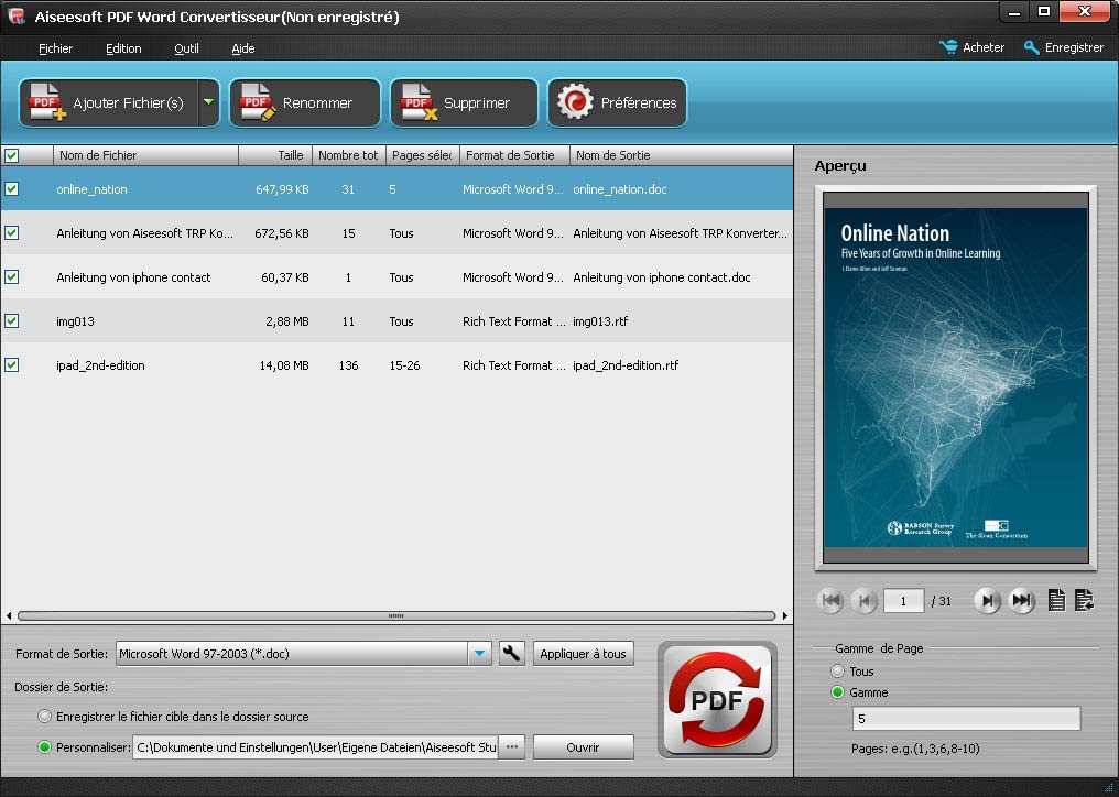 Aiseesoft PDF Word Convertisseur, convertir les fichier PDF en fichier ...